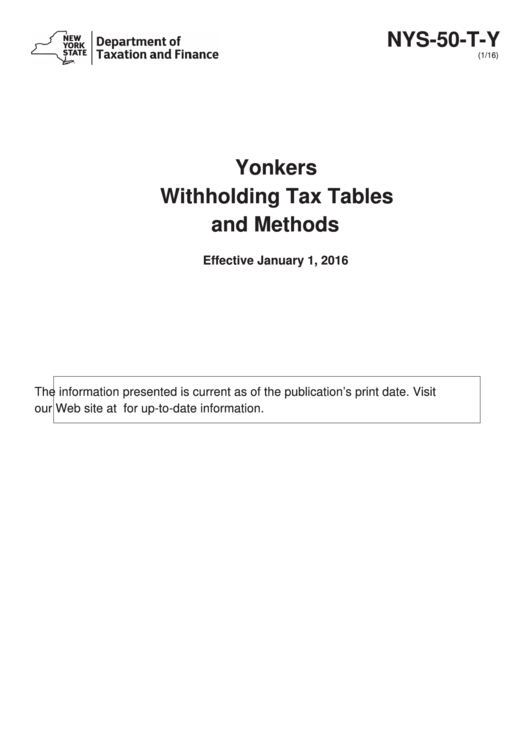 Form Nys-50-T-Y - Yonkers Withholding Tax Tables And Methods Printable pdf