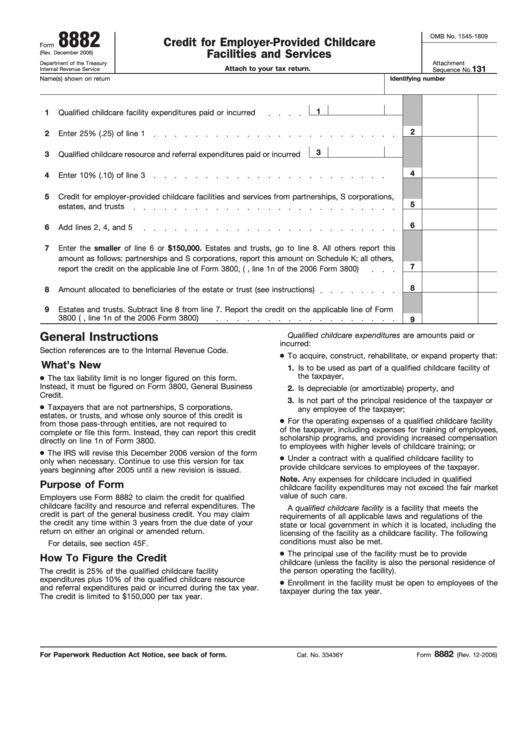 Fillable Form 8882 - Credit For Employer-Provided Childcare Facilities And Services Printable pdf