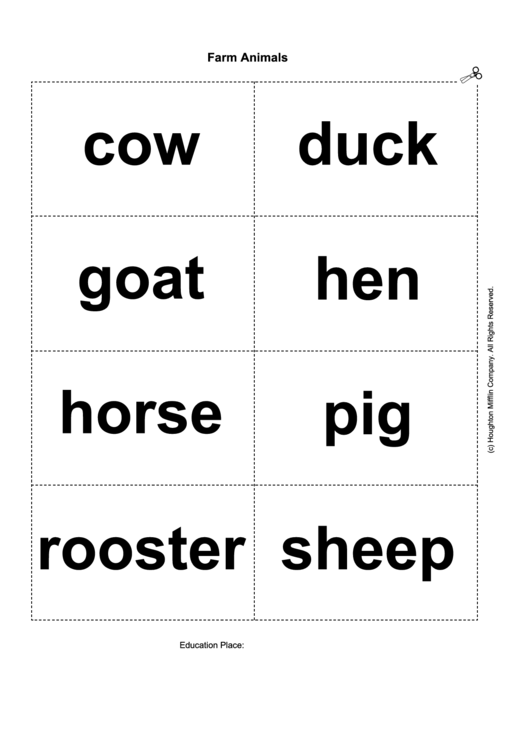 Farm Animal Vocabulary Cards Template Printable pdf