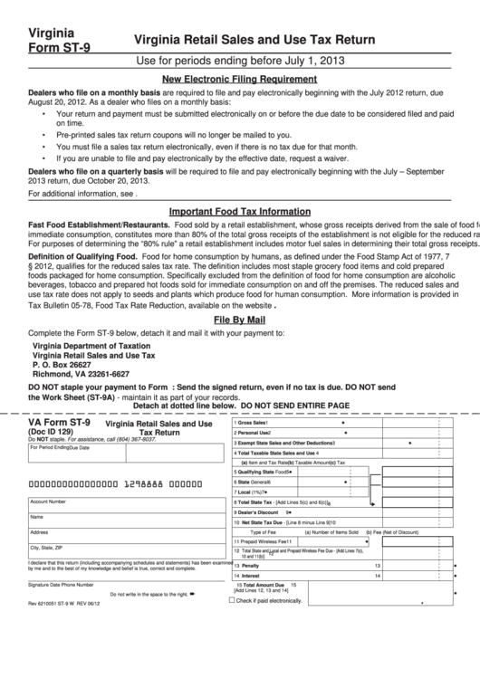 Fillable Form St 9 Virginia Retail Sales And Use Tax Return Printable 