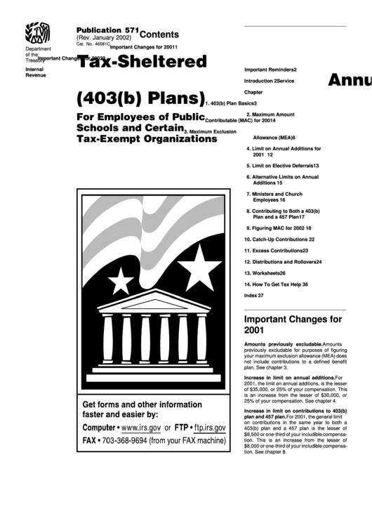 Publication 571 - Tax-Sheltered Annuity Plans (403(B) Plans) For Employees Of Public Schools And Certain Tax-Exempt Organizations Printable pdf