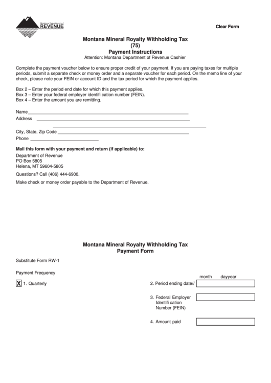 Fillable Montana Mineral Royalty Withholding Tax Payment Form Printable pdf