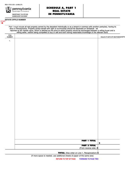Form Rev-1737-2 Ex + - Schedule A, Real Estate In Pennsylvania Printable pdf