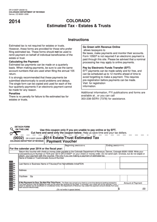 Fillable Form Dr 0105ep - Estate/trust Estimated Tax Payment Voucher - 2014 Printable pdf