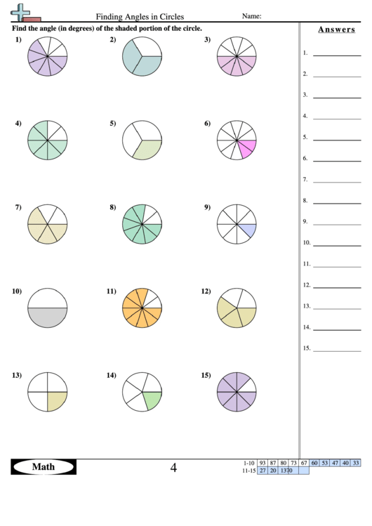 Finding Angles In Circles - Geometry Worksheet With Answers Printable pdf