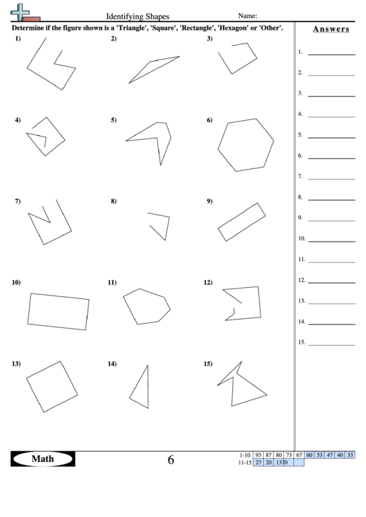 Identifying Shapes - Geometry Worksheet With Answers Printable pdf