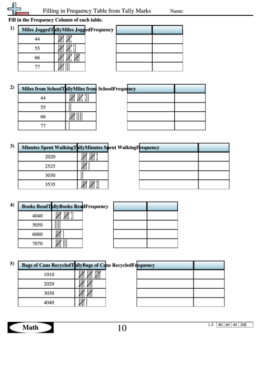 Filling In Frequency Table From Tally Marks - Tally Mark Worksheet With Answers Printable pdf