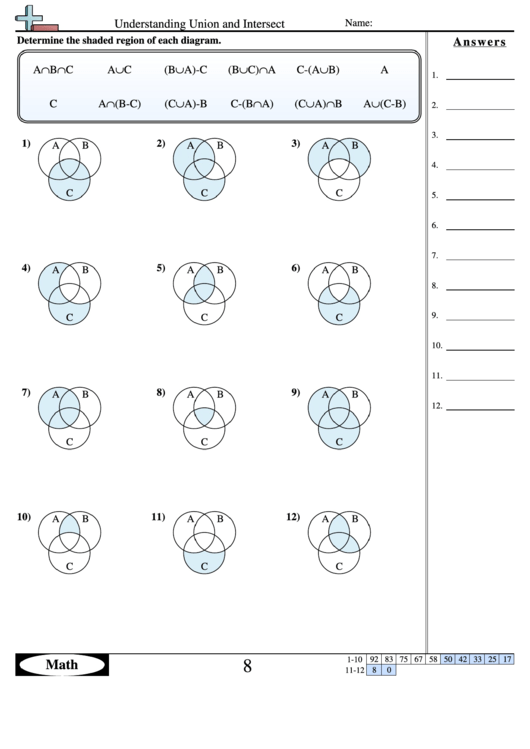 Understanding Union And Intersect - Math Worksheet With Answers Printable pdf