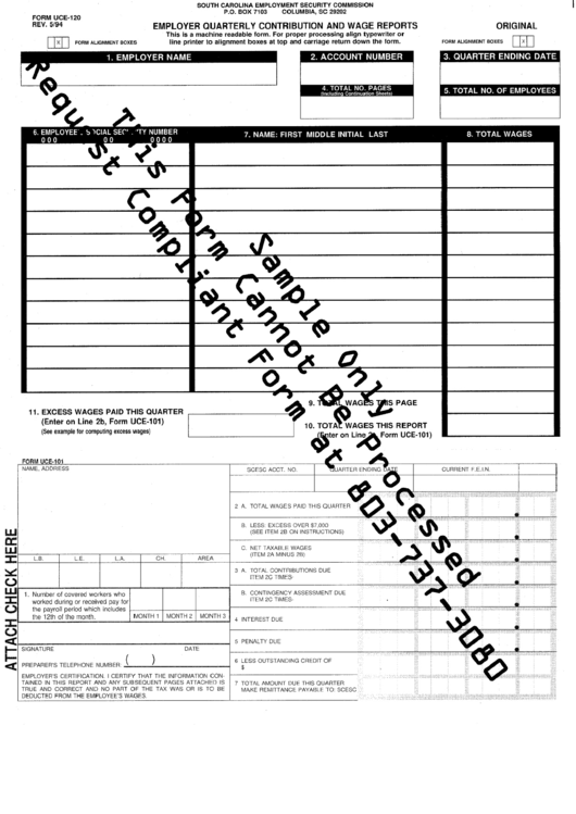 Form Uce-120 Sample - Employer Quarterly Contribution And Wage Reports Printable pdf
