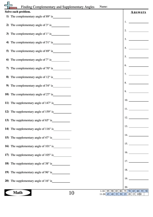 Finding Complementary And Supplementary Angles Angle Worksheet With