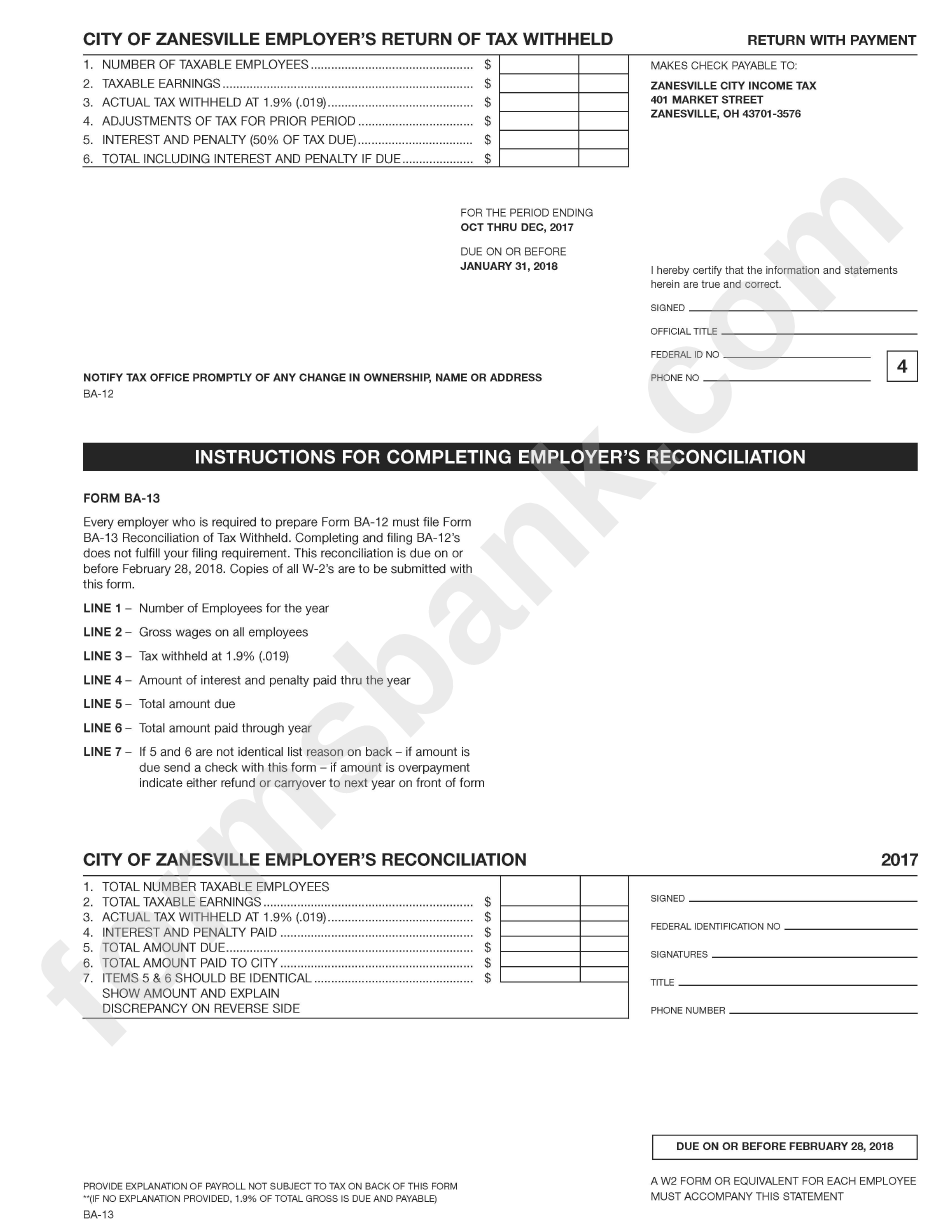 Form Ba-12 - City Of Zanesville Employer