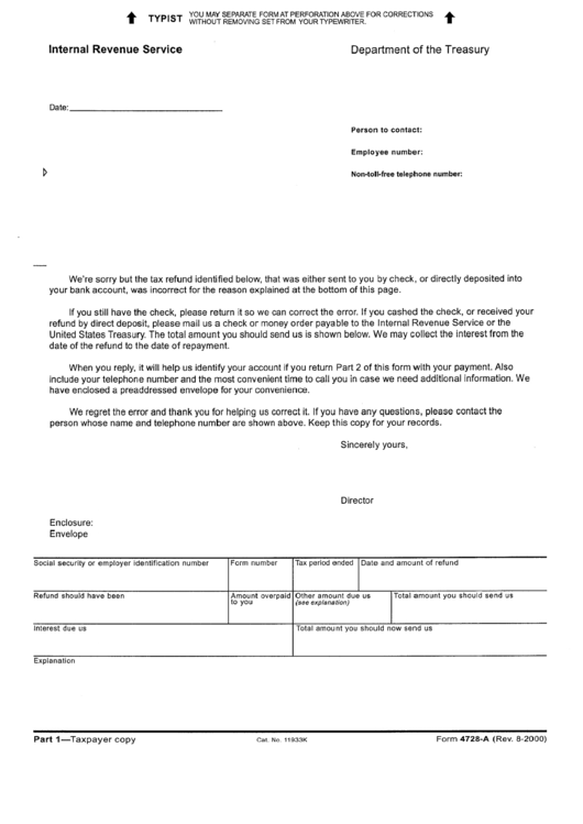 Form 4728-A - Taxpayer Copy Printable pdf