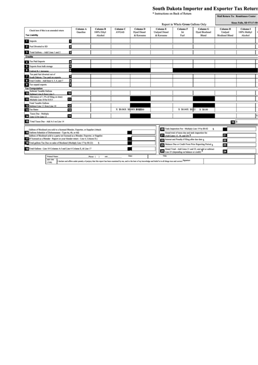 Form Mv-594 - South Dakota Importer And Exporter Tax Return Printable pdf