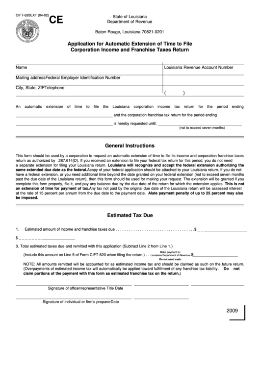 Fillable Form Cift-620ext - Application For Automatic Extension Of Time To File Corporation Income And Franchise Taxes Return Printable pdf