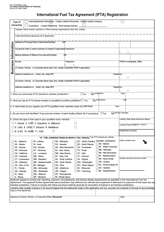 Fillable Form Dr 7119 - International Fuel Tax Agreement (Ifta) Registration Printable pdf
