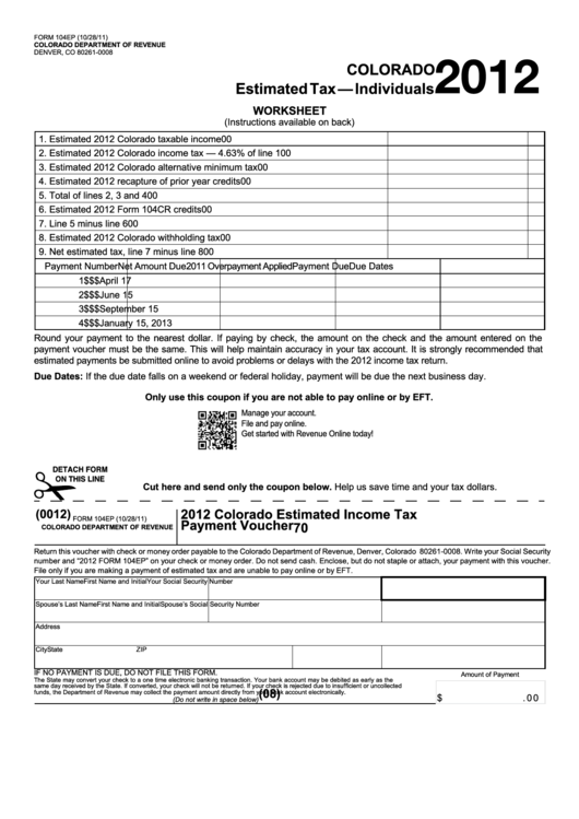 Form 104ep - Colorado Tax-Individuals Worksheet - 2012 ...