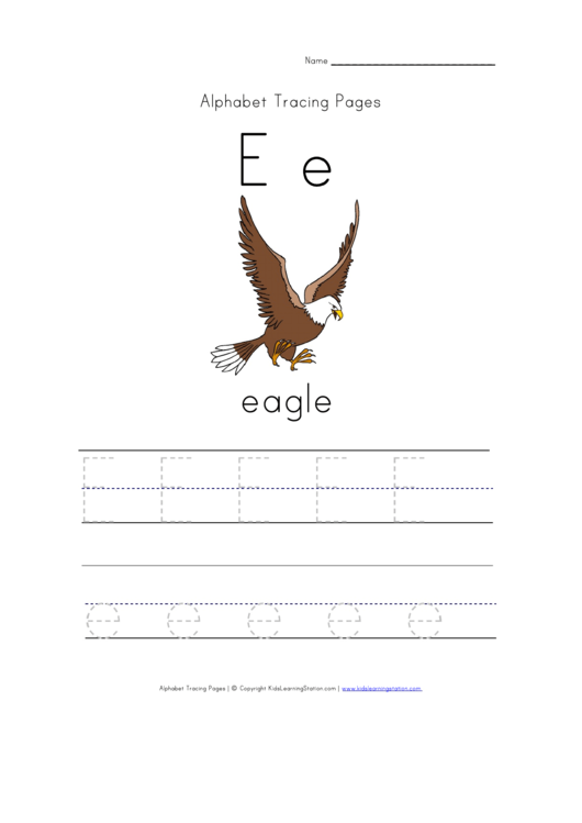 Alphabet Tracing Worksheet - Letter E With Picture Of Eagle Printable pdf