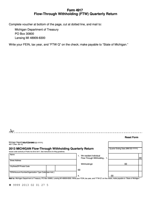 Fillable Form 4917 - Flow-Through Withholding Quarterly Return - 2013 Printable pdf