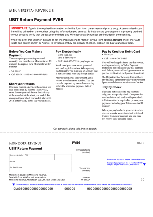 Fillable Form Pv56 - Ubit Return Payment Printable pdf