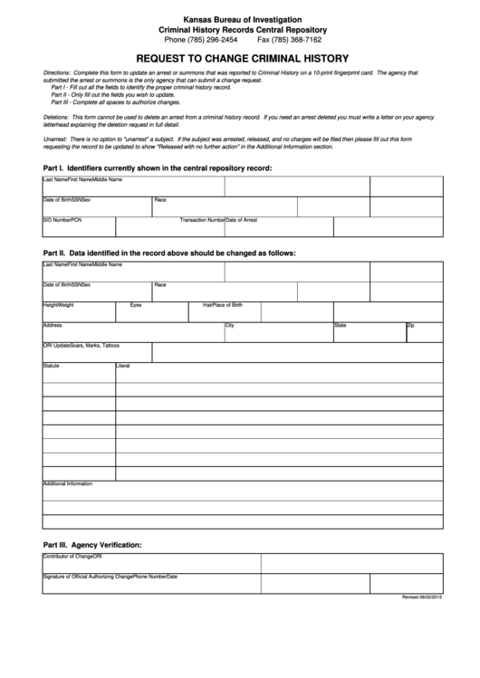 Request To Change Criminal History Form Printable pdf