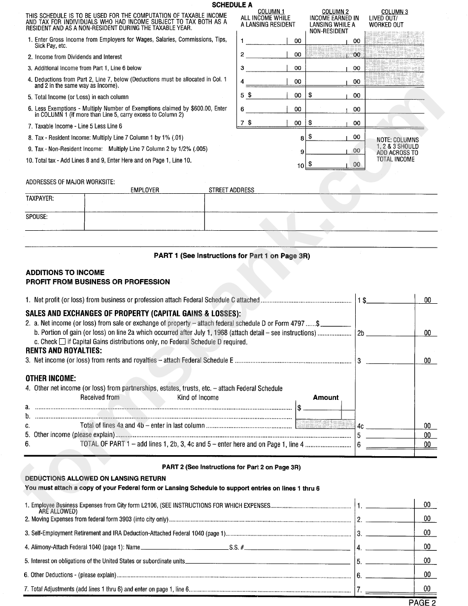 Form L-1040r - Lansing Resident Income Tax Return - 2000