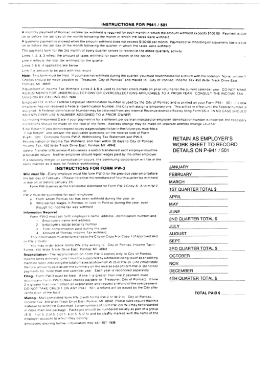 Instructions For P941 / 501 Printable pdf