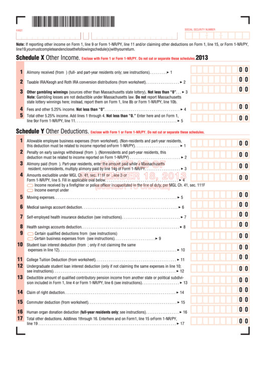 Massachusetts Form 1 - Schedule X, Schedule Y, Schedule Z, Schedule Di - 2013 Printable pdf