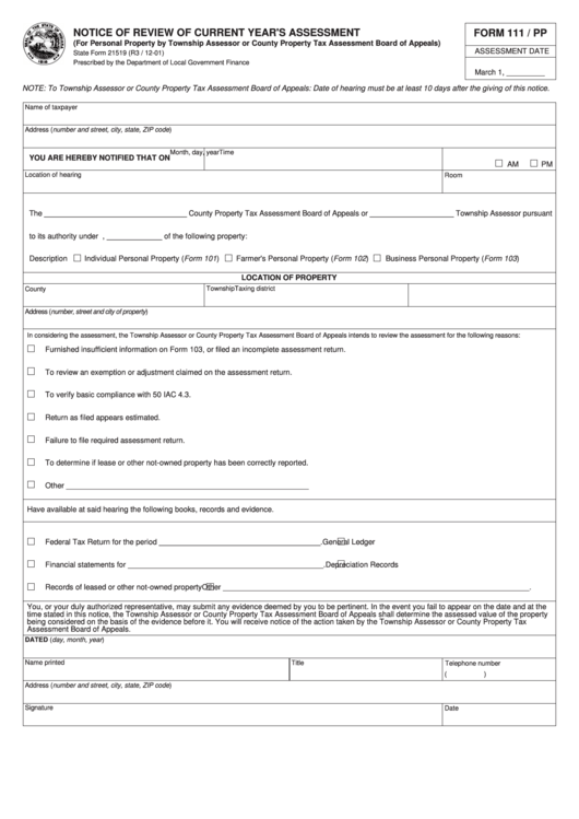 Form 111 / Pp - Notice Of Review Of Current Year