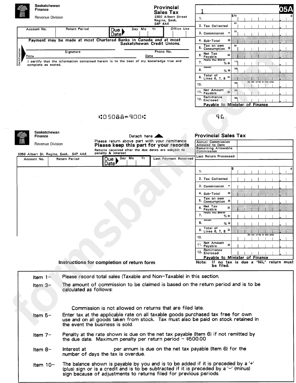 Form 05a - Provincial Sales Tax