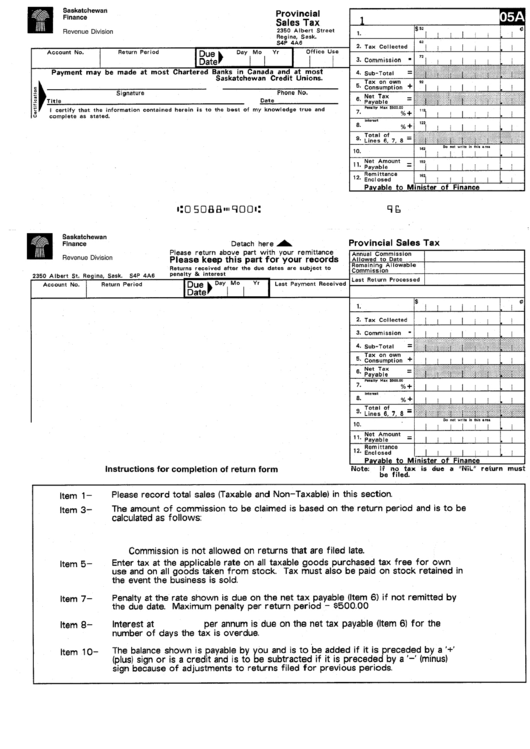 Form 05a - Provincial Sales Tax Printable pdf