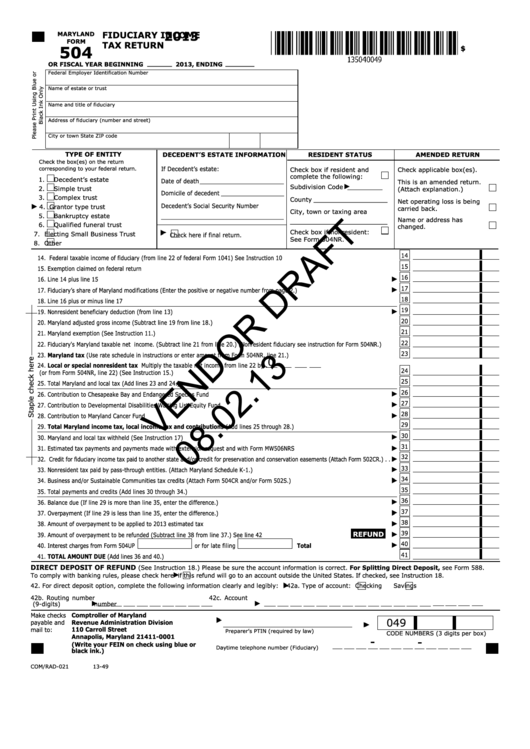 Form 504 Draft - Fiduciary Income Tax Return, Schedule K-1 - Fiduciary Modified Beneficiary