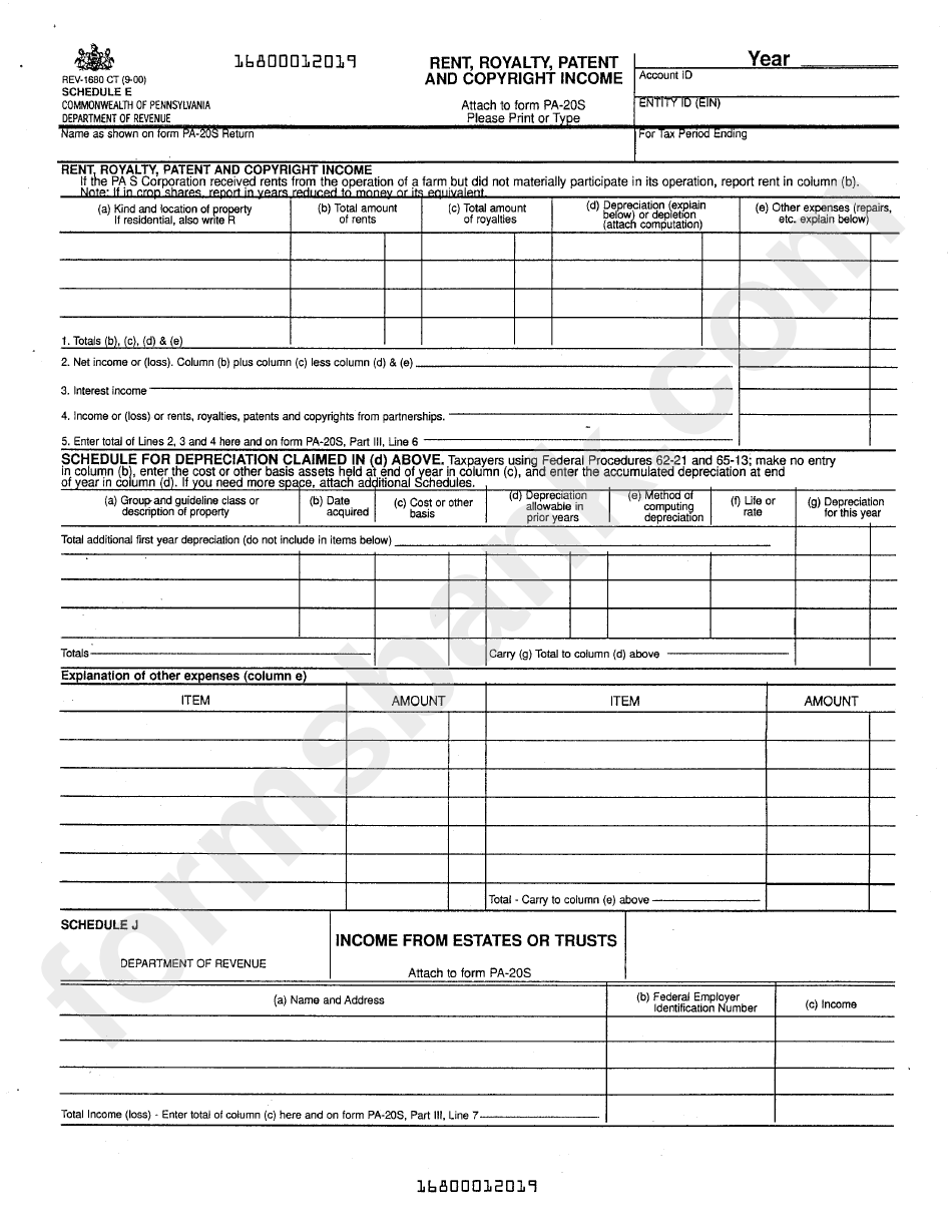 Form Rev-1680 - Rent, Royalty, Patent And Copyright Income