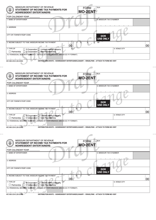Form Mo-2ent Draft - Statement Of Income Tax Payments For Nonresident Entertainers Printable pdf