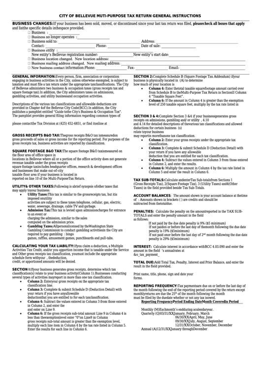Muti-Purpose Tax Return General Instructions - City Of Bellevue Printable pdf
