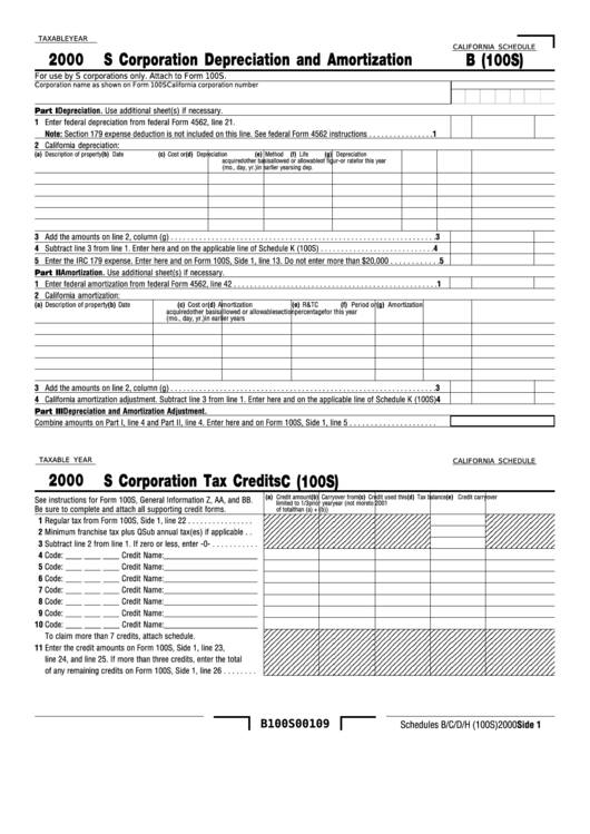California Schedule B (100s) - S Corporation Depreciation And Amortization - 2000