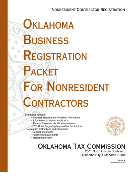 Fillable Oklahoma Business Registration Application For Nonresident Contractors Form Printable pdf