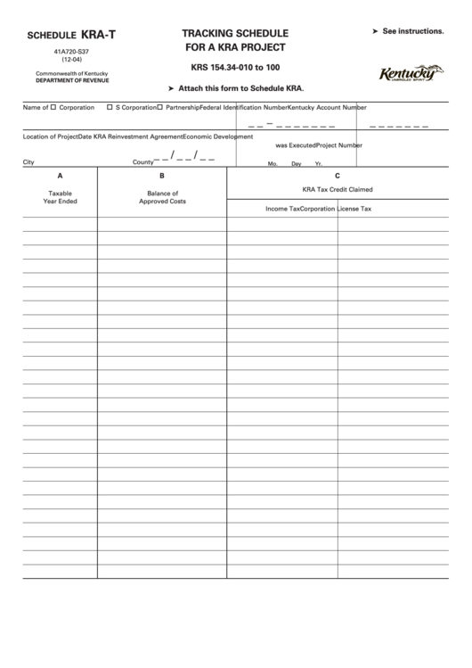 Schedule Kra-T (Form 41a720-S37) - Tracking Schedule For A Kra Project Printable pdf