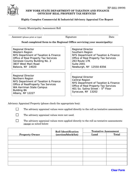 Fillable Form Rp-5051 - Highly Complex Commercial & Industrial Advisory Appraisal Use Report Printable pdf