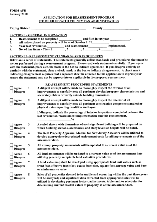 Fillable Form Afr - Application For Reassessment Program Printable pdf