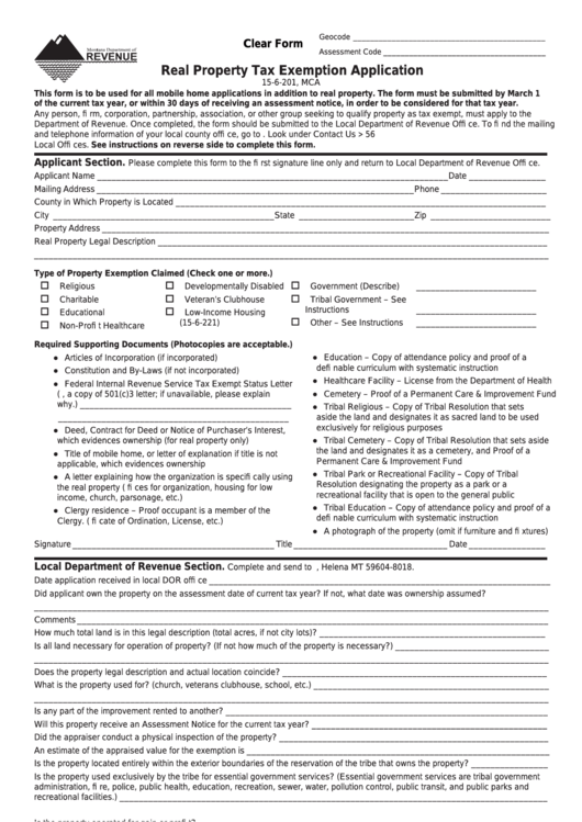 Fillable Form Ab-30r - Real Property Tax Exemption Application Printable pdf