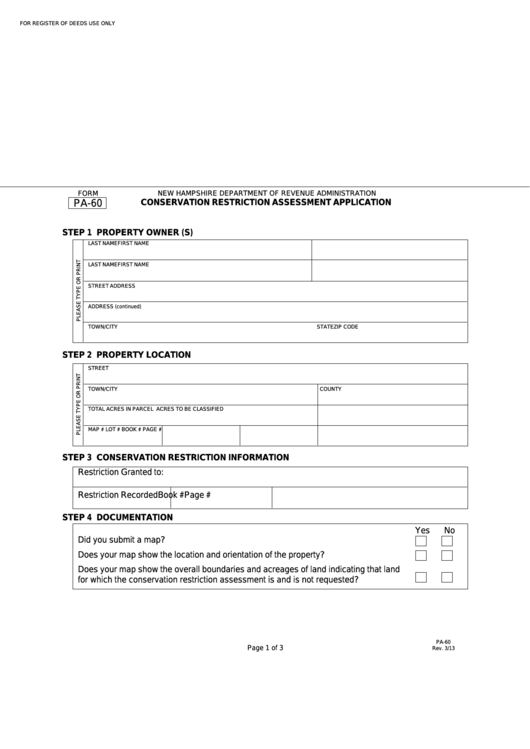 Fillable Form Pa-60 - Conservation Restriction Assessment Application Printable pdf