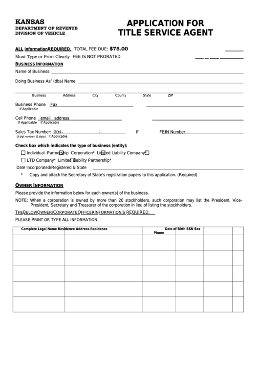 Fillable Form D-16 - Application For Title Service Agent Printable pdf