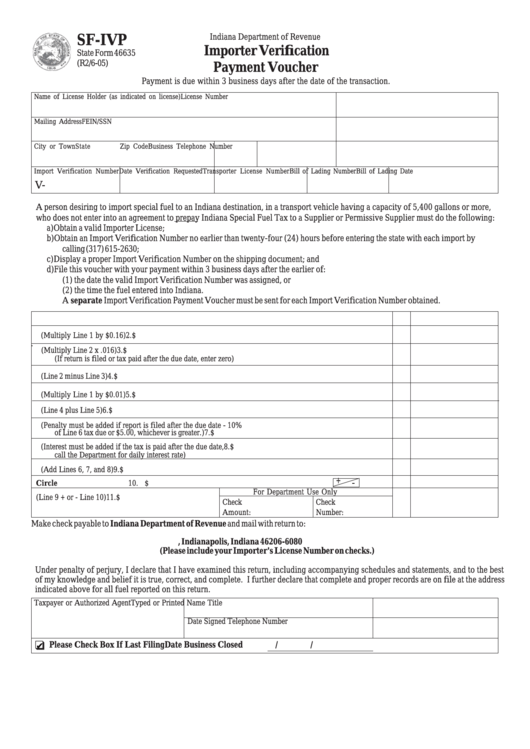 Fillable Form Sf-Ivp - Importer Verification Payment Voucher Printable pdf