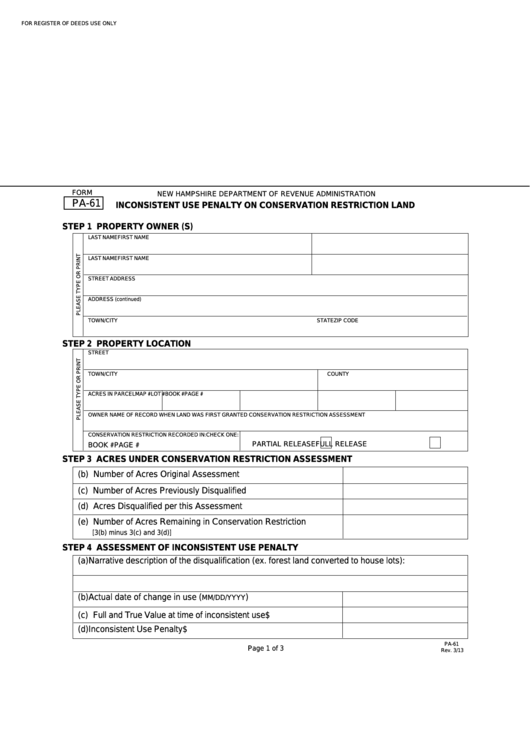 Fillable Form Pa-61 - Inconsistent Use Penalty On Conservation Restriction Land Printable pdf