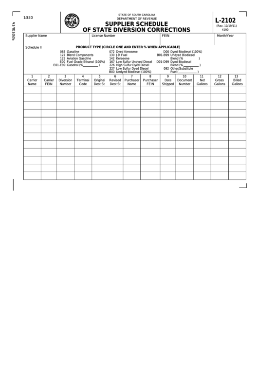 Form L-2102 - Supplier Schedule Of State Diversion Corrections Printable pdf