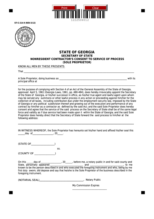 Fillable Form St-C-214-9 - Nonresident Contractor