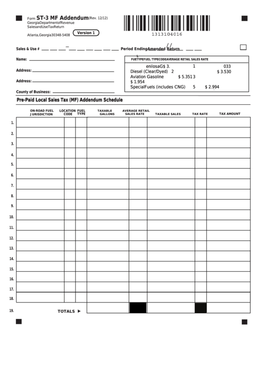 Fillable Form St-3 Mf Addendum - Pre-Paid Local Sales Tax (Mf) Addendum Schedule Printable pdf