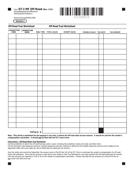 Fillable Form St-3 Mf Off-Road - Off-Road Fuel Worksheet printable pdf ...