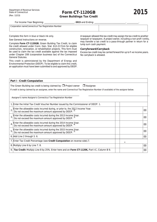 Form Ct-1120gb - Green Buildings Tax Credit - 2015 Printable pdf
