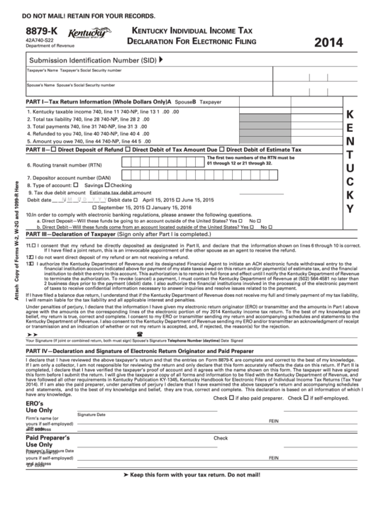 Form 8879 K Kentucky Individual Income Tax Declaration For Electronic
